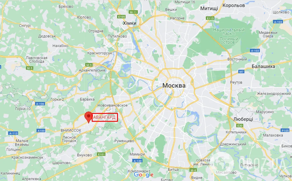 Московский центр Авангард в парке Патриот на карте