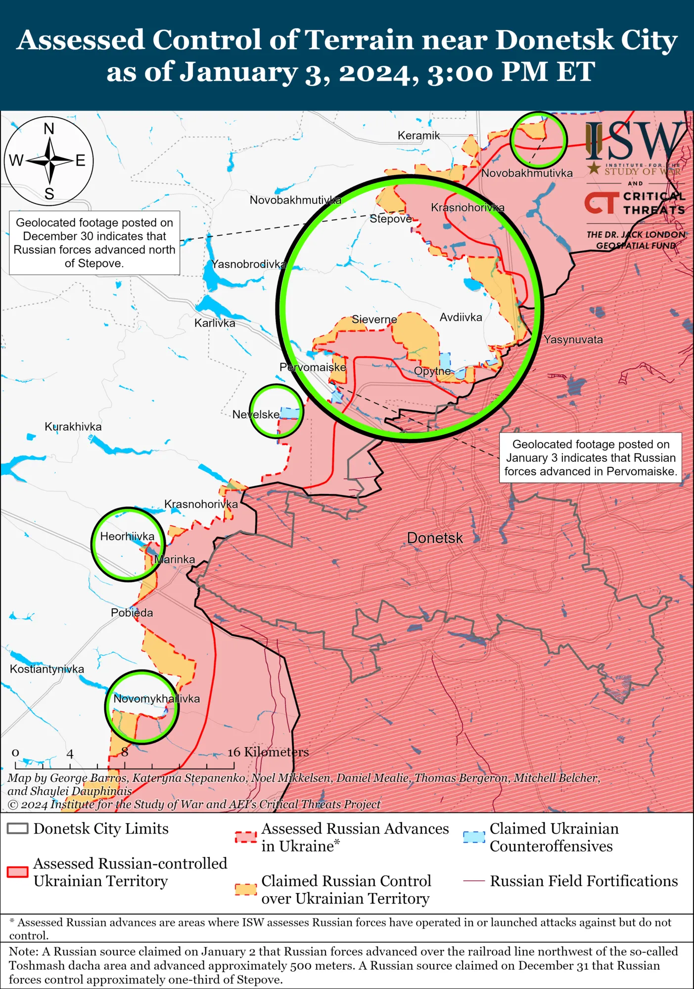 Карта линии фронта в районе Авдеевки